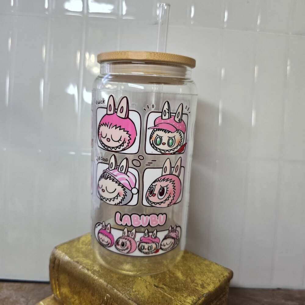 Labubu Glass Cup Tumbler 16oz UV DTF - Picture 2 of 5